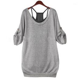 Women's T-Shirt Wholesale-COCKCON Autumn 2021 Fashion Ladies Women Loose Cotton Long Sleeve Back Hollow T Shirt Tops Tees + Vest 2 Pcs Set1