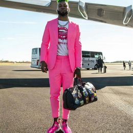 2021 Tailored Hot Pink Mens Suits 2 Pieces Groom Best Man Pants Suit Business Wedding Blazer (Jacket+Pants)