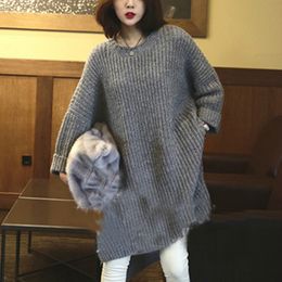 autumn and winter new knitted dress long-sleeved bat sleeve solid Colour round neck pullover sweater women sweater women 201030