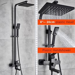 Black Bathroom Shower Faucet Set Wall Mount Black 8''Rainfall Shower Head With Handheld Sprayer Bathtub Shower Mixer