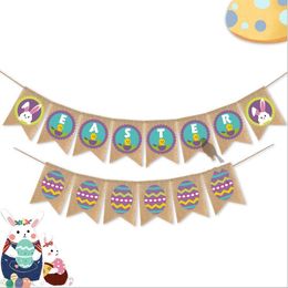 Easter Theme Banner Linen Hanging Flag Rabbit Happy Easter English Letter Banner For Home Garden Party Decoration Pennant ZYY227
