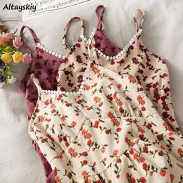 Abito senza maniche retrò dolce impero floreale autunno moda coreano lady spaghetti cinghia abiti a-line primaverili vintage girls vestidos y0118