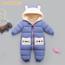 New born Baby girl coat Winter Hooded mantle Rompers Thick Warm Jumpsuit Overalls Snowsuit Children Boy Clothing kids clothes LJ201007