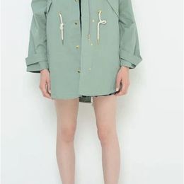 Women Trench New Loose Candy Drawstring Waist Trench Coat Mid-length Hooded Jacket 201102