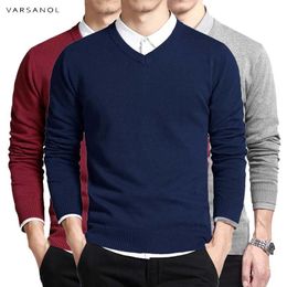 Varsanol Cotton Sweater Men Long Sleeve Pullovers Outwear Man V-Neck sweaters Tops Loose Solid Fit Knitting Clothing 8Colors New 201022