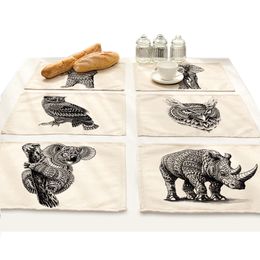Animal Print Mat Pad Koala Tiger Cat Drink Coasters Set Placemat for Dining Table Bowl Elephant Kitchen Tea Party Decorations T200703