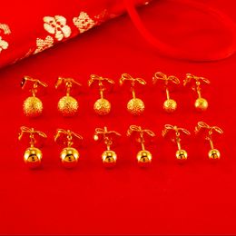 6mm/5mm/4mm Smooth/Frosted Women Girl Stud Earrings Yellow Gold Color Classic Ball Jewelry Gift