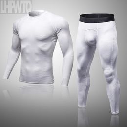 Winter Men's Clothing Two Layer Sweatsuit Long Johns Thermal Underwear 2-Pc/Set Compression Shirt Pants Fiess Workout Set 201106 317