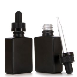 2021 30ml Black Frosted Glass Liquid Reagent Pipette Dropper Bottles Square Essential Oil Perfume Bottle Smoke oil e liquid Bottles