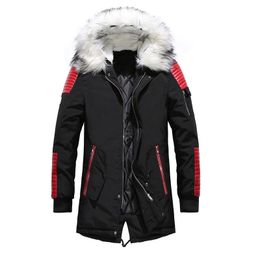 New Men's Winter Long Parkas Thick Hooded Fur Collar Coats Men Overcoats Casual Cotton Male Warm Outerwear Jackets 201104