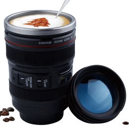 Creative 400ml Stainless steel liner Camera Lens Mugs Coffee Tea Cup Mugs With Lid Novelty Gifts Thermocup Thermo mug 201109