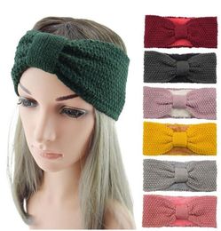 Winter keep warm knitting headband Womens Woollen yarn hairband outdoors sports Headwear bowknot Yoga Head Band Party Favour db292