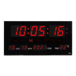 Luminous Electronic Wall Clock Alarm Hourly Chiming Temperature Calendar Table Clocks with EU/UK/US/AU Plug Digital LED 220115