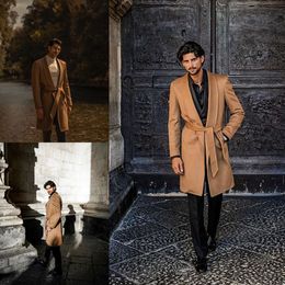 Fashion Brown Warm Mens Long Coat Suits High Quality Men Tuxedos Men Prom Dinner Blazer Suit Only One Jacket