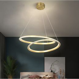 Simple modern light luxury golden dining room chandelier home atmosphere creative bedroom living room art round led lamps