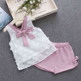 Humor Bear Baby Girl Clothes Hot Summer Children's Girls' Clothing Sets Kids Bay Clothes Toddler Chiffon bowknot coat+Pants 1-4Y G0119