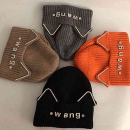 Casual Winter Hat Letter Blend Girl Spring Fashion Wool Warm Skullies Beanies Hats Cap For Women