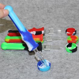 Smoking Mini Silicone Nectar Pipe Kit With Quartz Tips 14mm Dabber Tool For Glass Dab Rigs