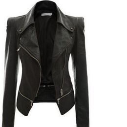 Autumn Women faux Leather Jacket Gothic Black moto jacket Zippers Long sleeve Goth Female PU Faux Leather Jackets 201112