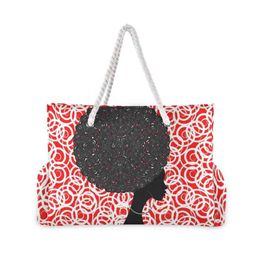 Shopping Bags 2021 New Beach Tote Bag Fashion Women Nylon Summer Large Capacity Afro Girls Black Women Shoulder Bag Tote Handbag Shopping Bags 220310