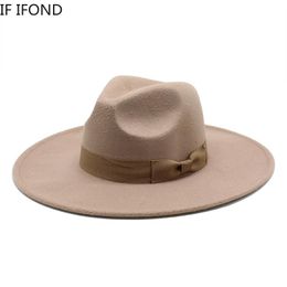 2021 New British Style Men Women Winter Wool Fedoras Cap 9 5cm Big Wide Brim Wedding Jazz Hats271S