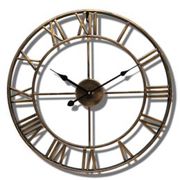 Wall Clocks Hanging Ornament Quartz Silent Round Needle Accurate Roman Numerals Metal Home Decoration Garden Gift Nordic Y200109