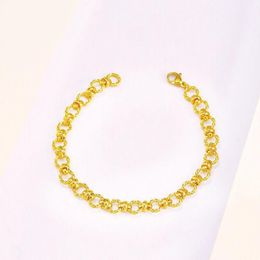 ( 18cm x6 mm) O style Link Bracelet For Women Men 24 K Pure Gold Color Fashion Jewelry