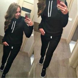 New Womens 2pcs Suits Clothing Fashion Letter Print Women Tracksuits Hooded Long Sleeved Pants Sports Sets 0120