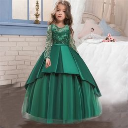 Christmas 4-14 Year Teens Party Girl Dress For Children Wedding Flower Kids Clothes Princess Pageant Long Vestidos 12 13 14 Y 220309