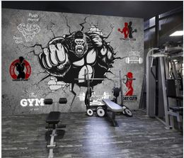 Custom Photo Wallpapers murals for walls 3d Gym bodybuilding break the wall Gym background wall painting wall papers for living room decor