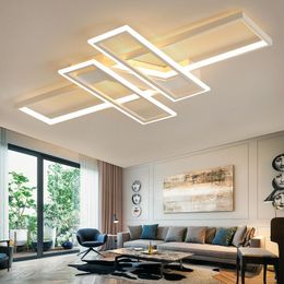 Chandeliers Remote Dimming LED For Living Room Bedroom Home Ceiling Lamp Modern Nordic Design Rectangle Black Light Fixture