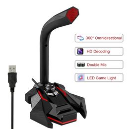 Dynamic Wired Microphone USB Studio Gaming 360 Omnidirectionnel PC Microphone for Computer Desktop Professional Dual Mic LED