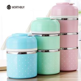 WORTHBUY Cute Japanese Lunch Box For Kids School Portable Food Container Stainless Steel Bento Box Kitchen Leak-Proof Lunchbox 201029