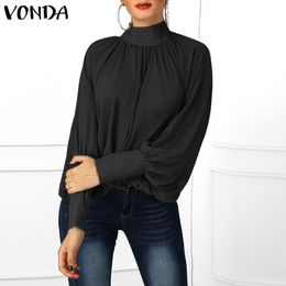 VONDA Plus Size Blouse Women Spring Tunic Sexy O Neck Long Lantern Sleeve Shirts Casual Loose Blouses Office Ladies Tops Y200103