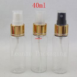 40ml round transparent colored plastic toner bottles with gold spray pump,40cc empty essential oils cosmetic packaging shampoogood package