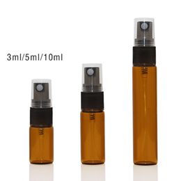 Amber Glass Bottle 3ml 5ml 10ml Spray Bottles With Black Fine Mist Pump Sprayer for Essential Oil Perfume Aromatherapy Bottle