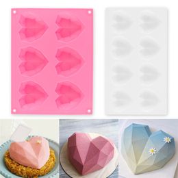 6/8Cavity Diamond Love Heart-Shaped Silicone Moulds for Sponge Cakes Mousse Chocolate Dessert Bakeware Pastry Mould