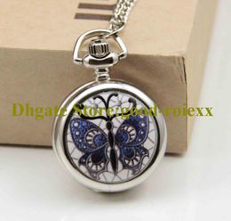 Butterfly Enamel Women's Pocket Watch Necklace Accessories Sweater Chain Ladies Hanging Mens Mirror Ladys Watches A00097