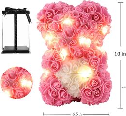 Valentine Day LED Rose Bear Foam Flower Party Decoration Lovely Teddy Clear Box Packing Light Luminous Heart Girlfriend Wedding RRD12944