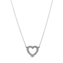 Fine Jewellery Authentic 925 Sterling Silver Necklace Fit Pandora Pendant Charm Sparkling Open Heart Love Engagement DIY Wedding Necklaces