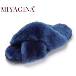 High Quality Natural Sheepskin Fur Fashion Female Winter Women Warm Indoor Slippers Soft Wool Lady Home Shoes Y201026