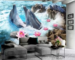 Cute Dolphin 3d Animal Wallpaper Living Room Bedroom Background Wall Decorative 3d Home Wallpaper