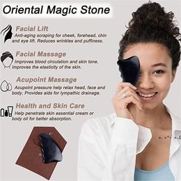 Factory Gua Sha Facial Body Massage Tools, Unique 9-Edge Bian Stone,with Ridges, Gentle GuaSha Scraping Tool Black GCF14228