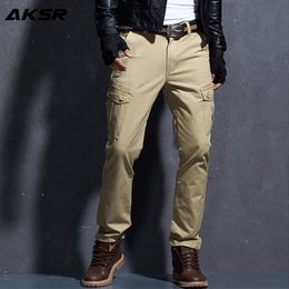 AKSR Men's Casual Solid Color Cargo Pants with Pockets Large Size Flexible Tactical Pants Streetwear Track Pants Overalls Men LJ201104