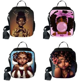 Cute Afro Girs Princess Print Lunch Box Africa American Brown Girl Portable Lunch Bag Lunch Container School Food Storage Bags C0125