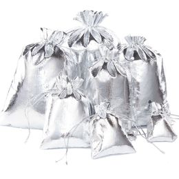 Silver gold satin fabric drawstring bags Gift package bags Gift Pouches wedding gifts business promotion bags