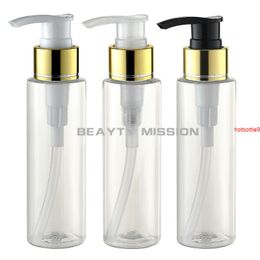 48 X 100ml empty clear cosmetic body lotion container with Aluminium pump gold shampoo bottle packaging containergood qualtit