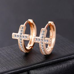 New Mini Zirconia Pave Cross Hoop Earrings Gold Silver Plated Row Rhinestone Huggie Earrings For Women Fashion Jewelry Gifts