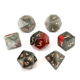 Natural African Bloodstone Loose Gemstones Engrave Dungeons And Dragons Game-Number-Dice Customized Role Play Game Polyhedron Stone Dice Set Ornament