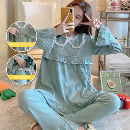 100% Cotton Maternity Nursing Sleepwear Loose Breastfeeding Nightwear Clothes for Pregnant Women Pregnancy Pyjamas Lounge Suits LJ201120